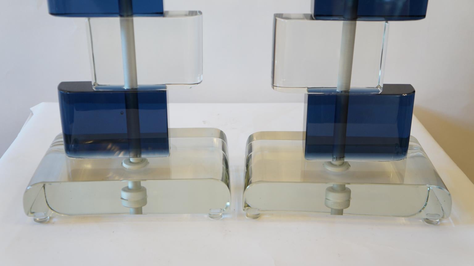 Fin du 20e siècle Deux lampes de table en verre de Murano, cristal bleu, Alberto Donà, Modernité du milieu du siècle, 1975 en vente