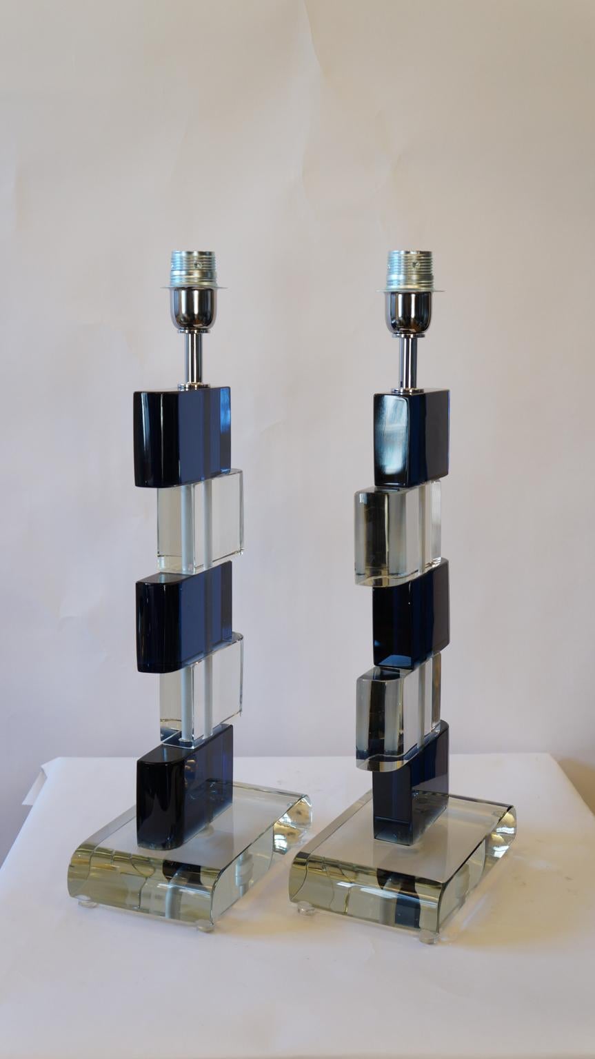 Alberto Donà Mid-Century Modern Blue Crystal Two Murano Glass Table Lamps, 1975 For Sale 1