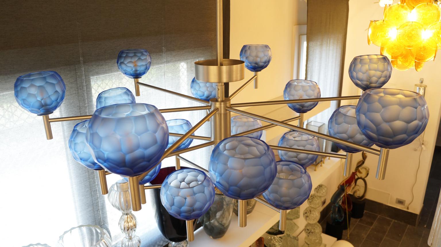 Alberto Donà Mid-Century Modern Blue Murano Glass Chandelier Engraved, 1999 3