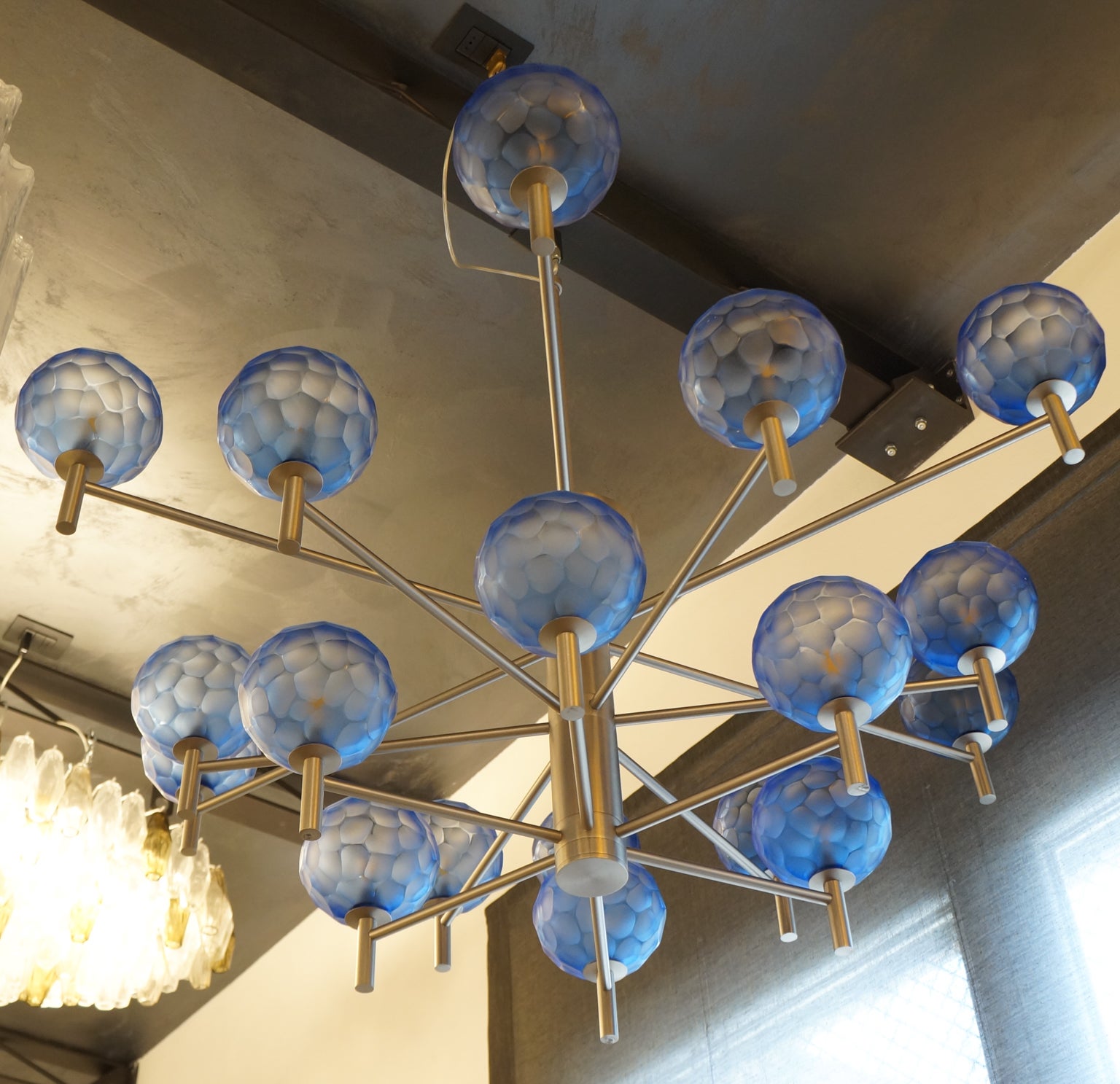 Alberto Donà Mid-Century Modern Blue Murano Glass Chandelier Engraved, 1999