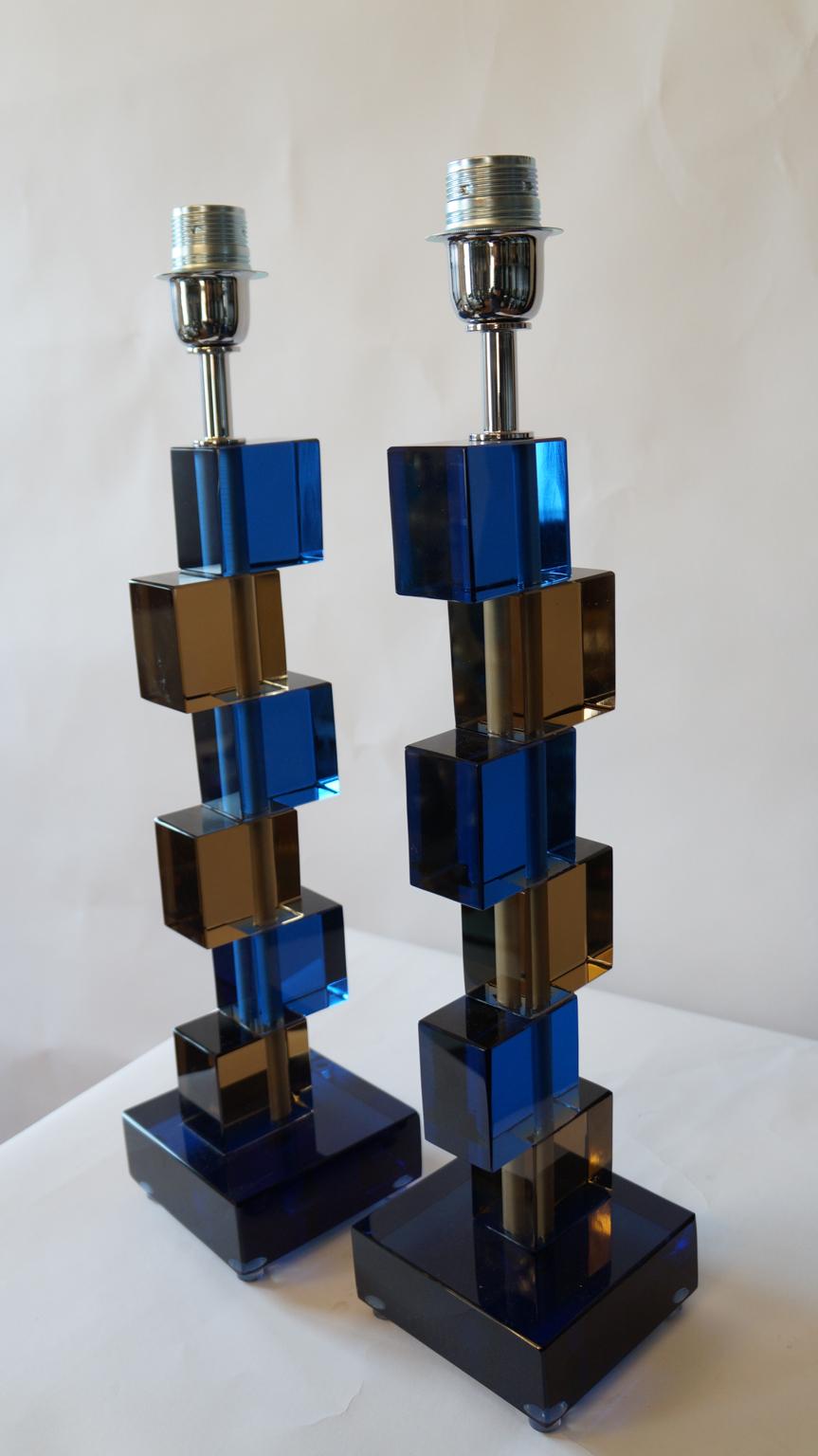 Alberto Donà Mid-Century Modern Blue Smoke Two Murano Glass Table Lamps, 1975 For Sale 5