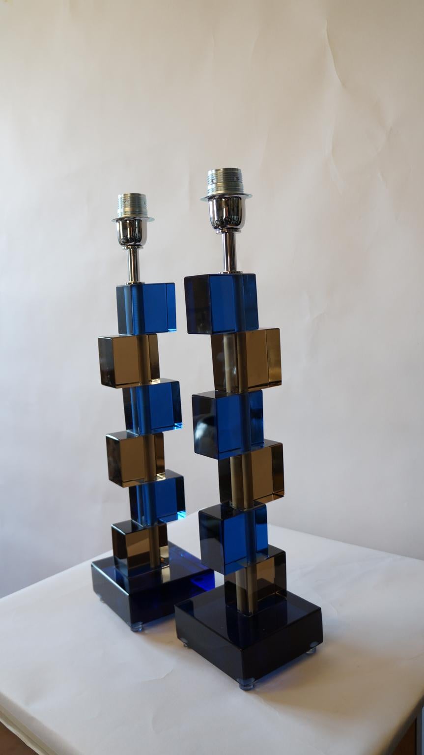 Alberto Donà Mid-Century Modern Blue Smoke Two Murano Glass Table Lamps, 1975 For Sale 6