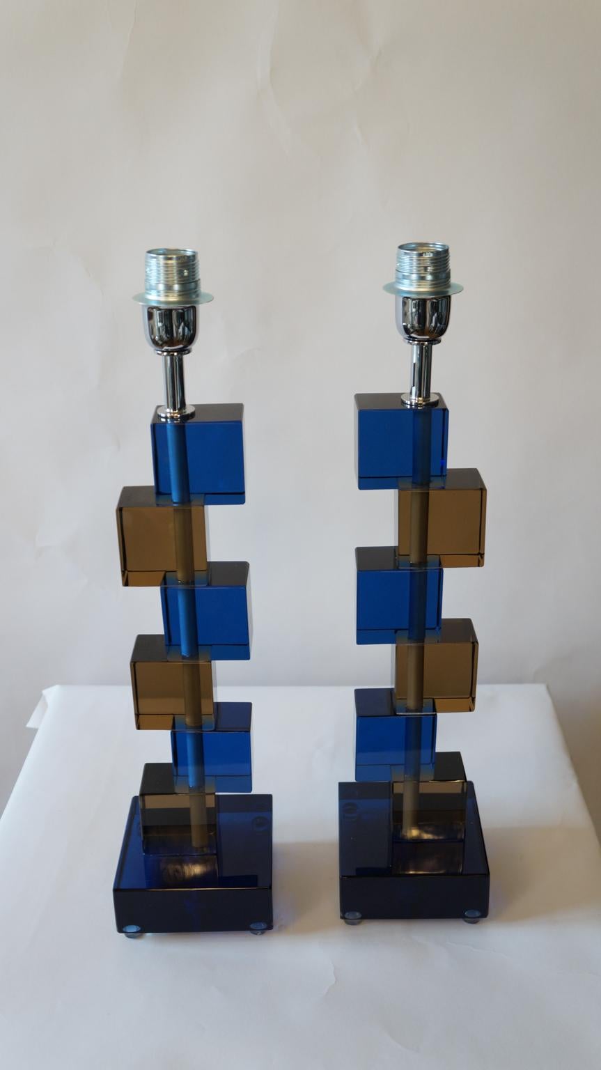 Alberto Donà Mid-Century Modern Blue Smoke Two Murano Glass Table Lamps, 1975 For Sale 7