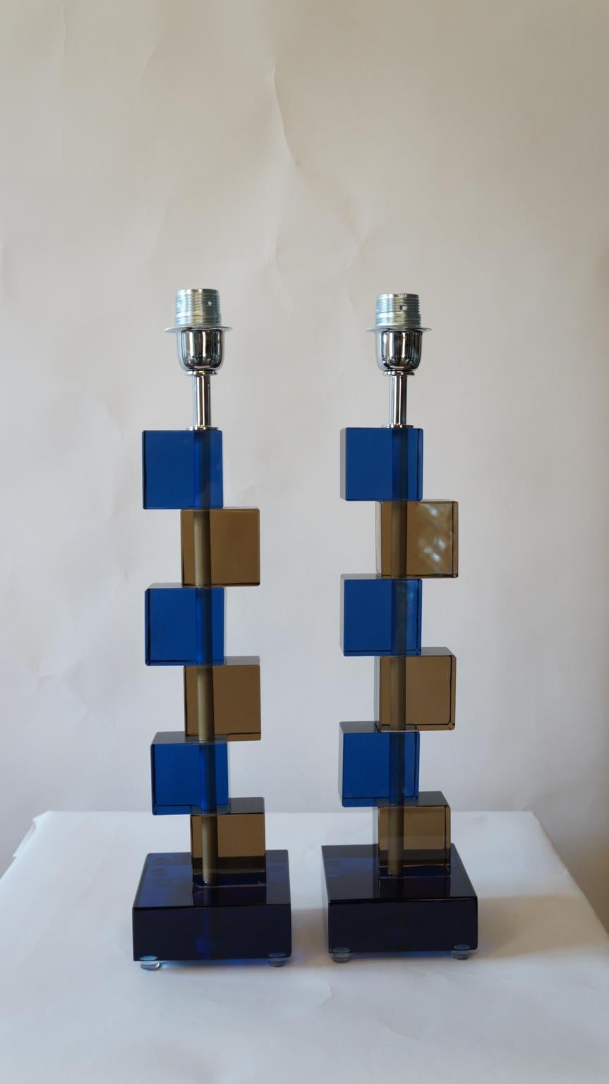 Alberto Donà Mid-Century Modern Blue Smoke Two Murano Glass Table Lamps, 1975 For Sale 9