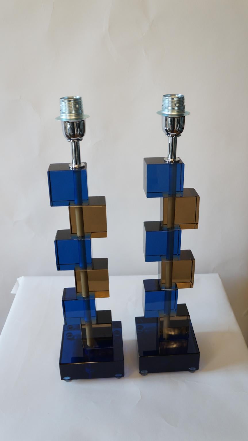 Italian Alberto Donà Mid-Century Modern Blue Smoke Two Murano Glass Table Lamps, 1975 For Sale