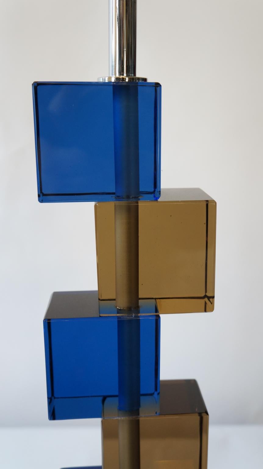 Late 20th Century Alberto Donà Mid-Century Modern Blue Smoke Two Murano Glass Table Lamps, 1975 For Sale
