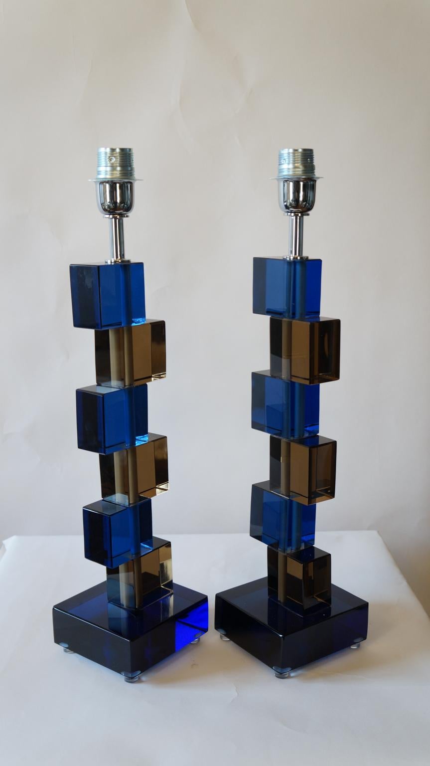 Alberto Donà Mid-Century Modern Blue Smoke Two Murano Glass Table Lamps, 1975 For Sale 2