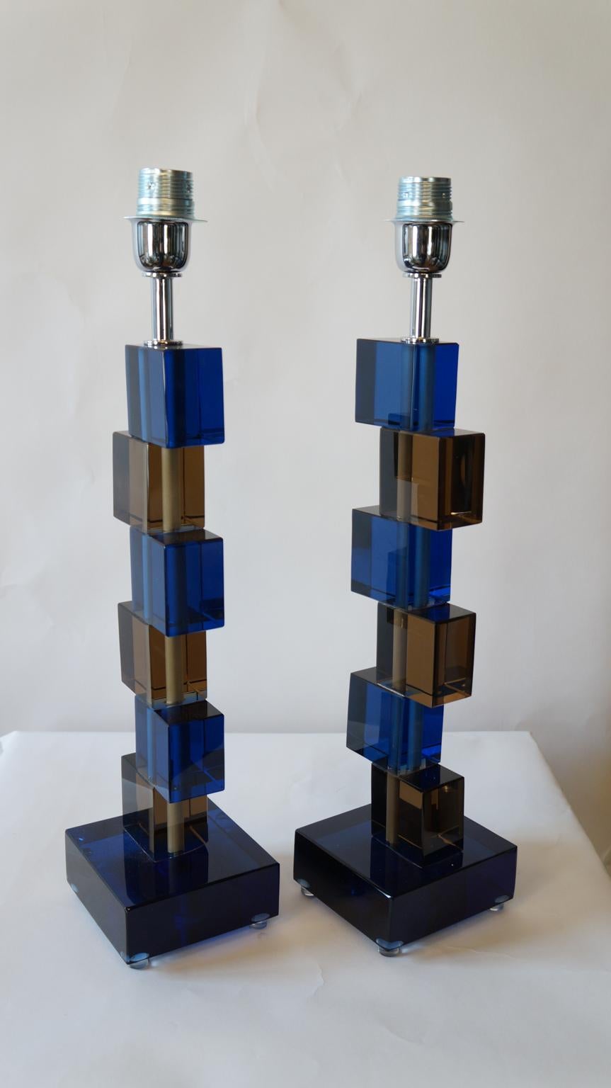Alberto Donà Mid-Century Modern Blue Smoke Two Murano Glass Table Lamps, 1975 For Sale 2