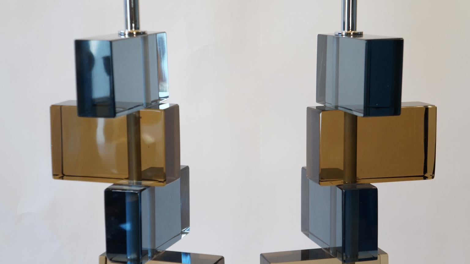 Deux lampes de table en verre de Murano bleu fumé, 1975, Alberto Donà Mid-Century Modern en vente 5