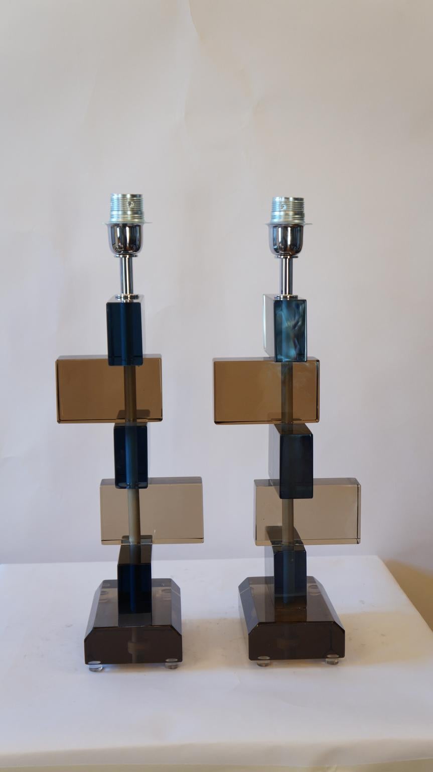 Deux lampes de table en verre de Murano bleu fumé, 1975, Alberto Donà Mid-Century Modern en vente 10