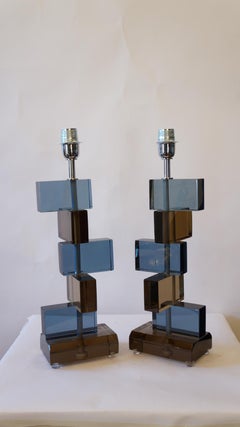 Alberto Donà Mid-Century Modern Blue Smoky Zwei Murano Glas Tischlampen, 1975