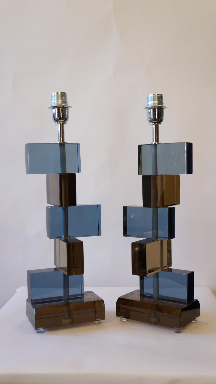 Alberto Donà Mid-Century Modern Blue Smoky Two Murano Glass Table Lamps, 1975 For Sale 14