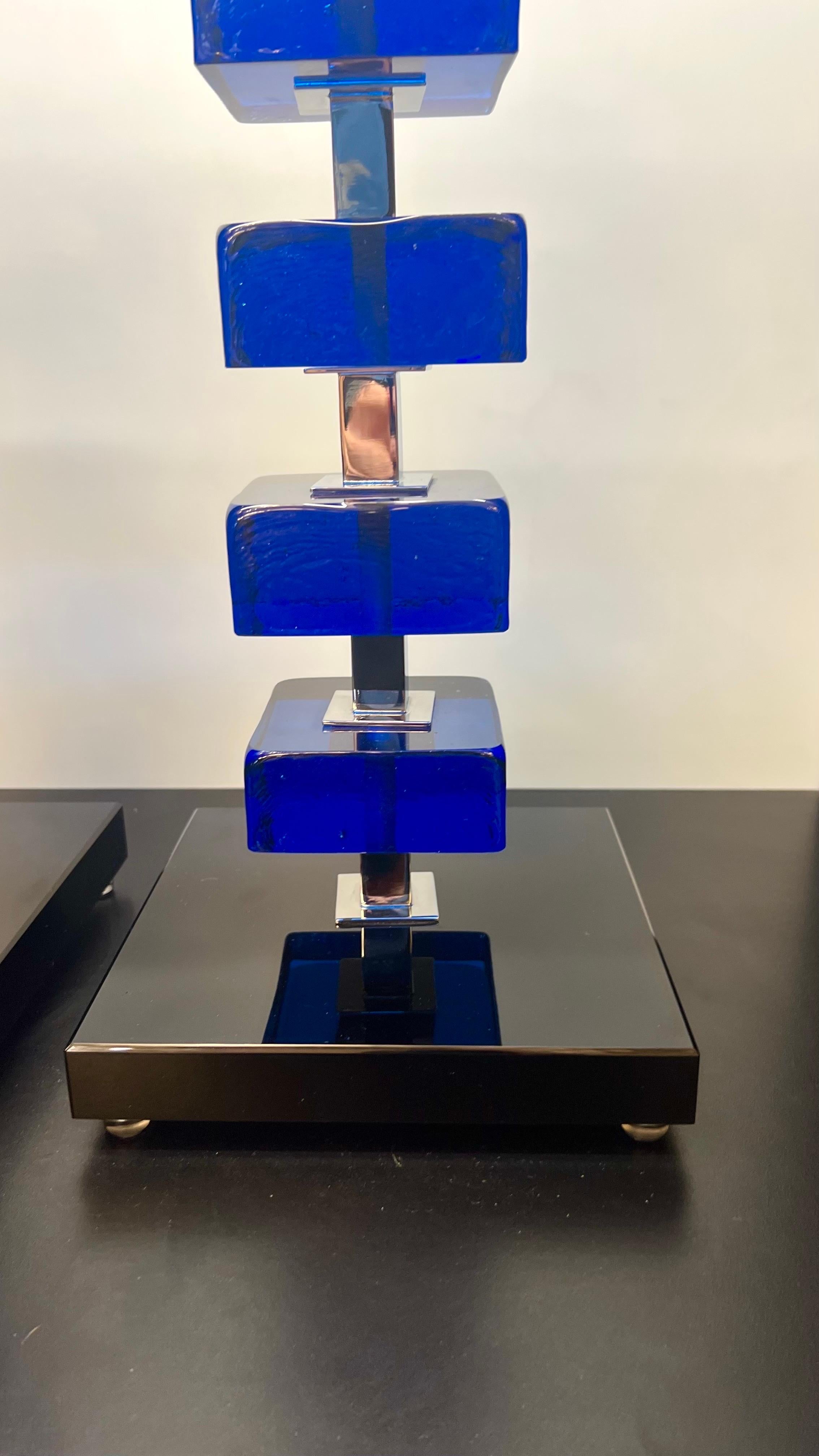 Alberto Donà Mid-Century Modern Blue Two Murano Glass Table Lamps 2024 For Sale 4