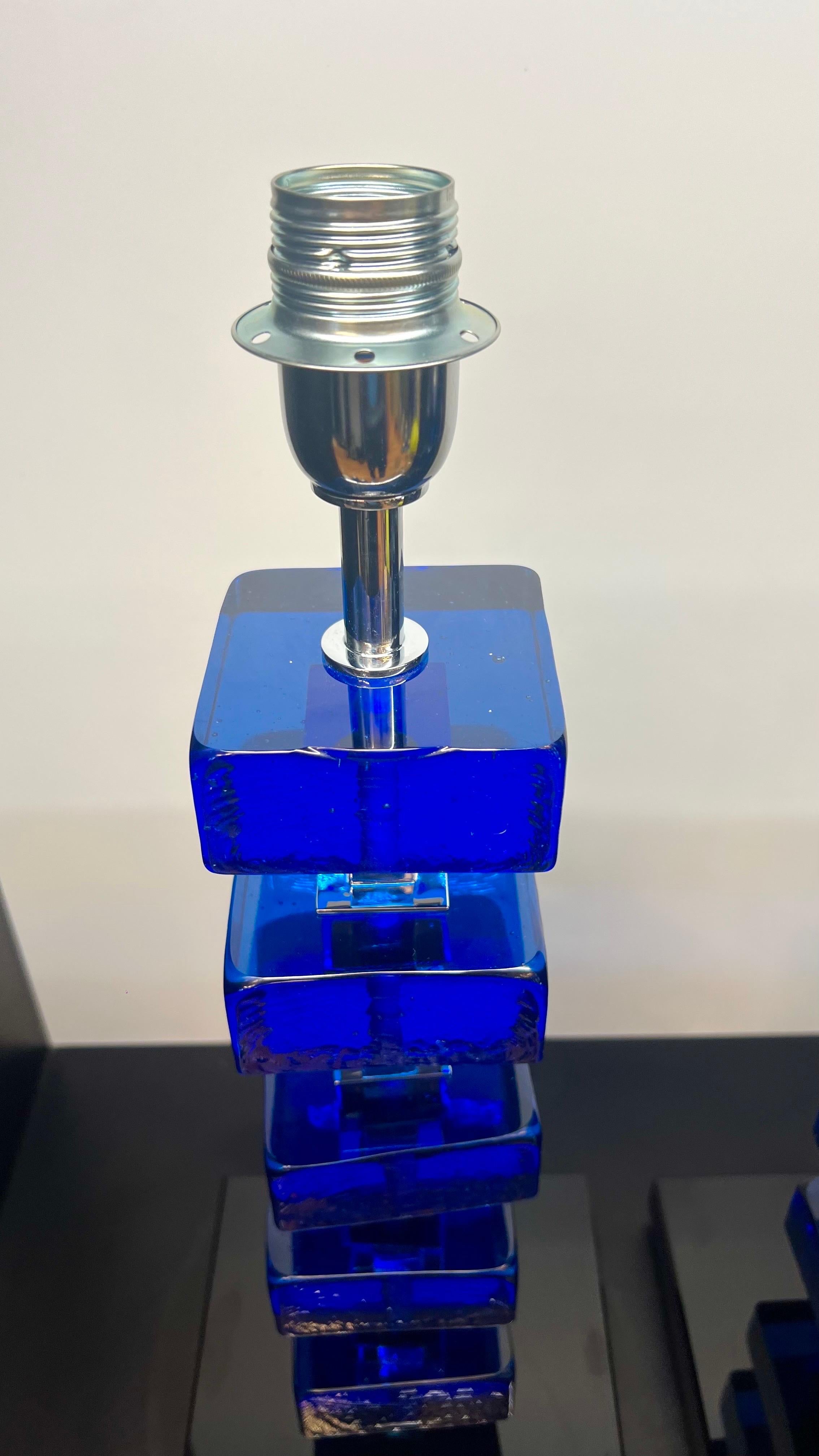 Alberto Donà Mid-Century Modern Blue Two Murano Glass Table Lamps 2024 For Sale 5