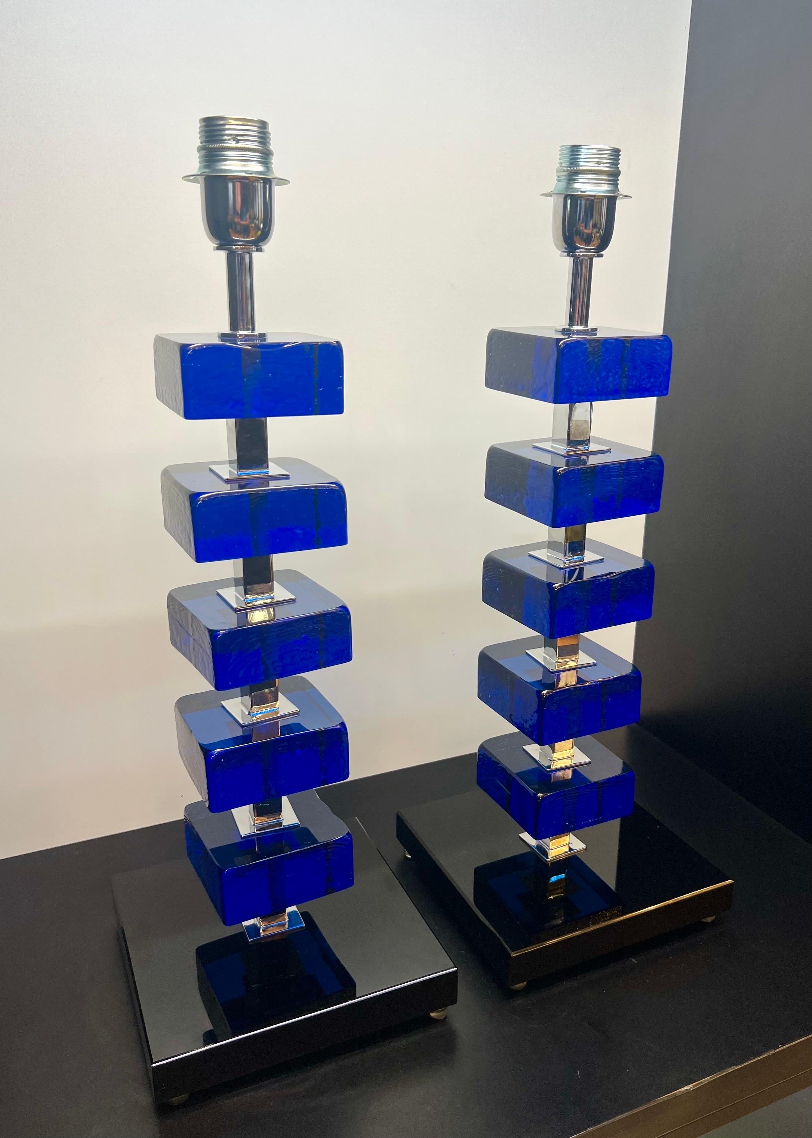 Alberto Donà Mid-Century Modern Blue Two Murano Glass Table Lamps 2024 For Sale 10