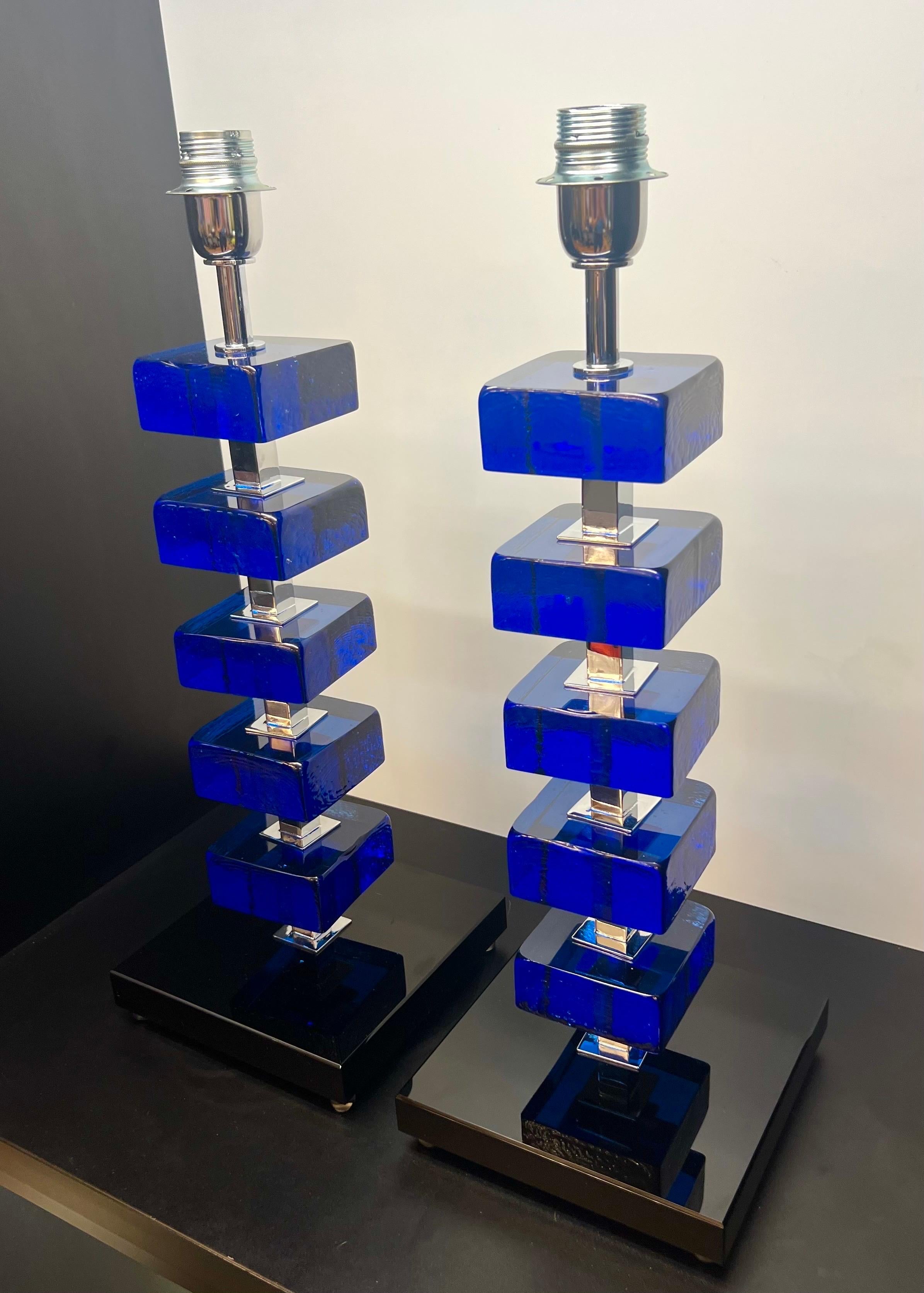 Alberto Donà Mid-Century Modern Blue Two Murano Glass Table Lamps 2024 For Sale 11
