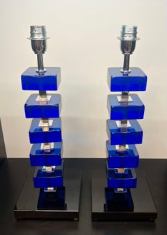 Alberto Donà Mid-Century Modern Blue Two Murano Glass Table Lamps 2024