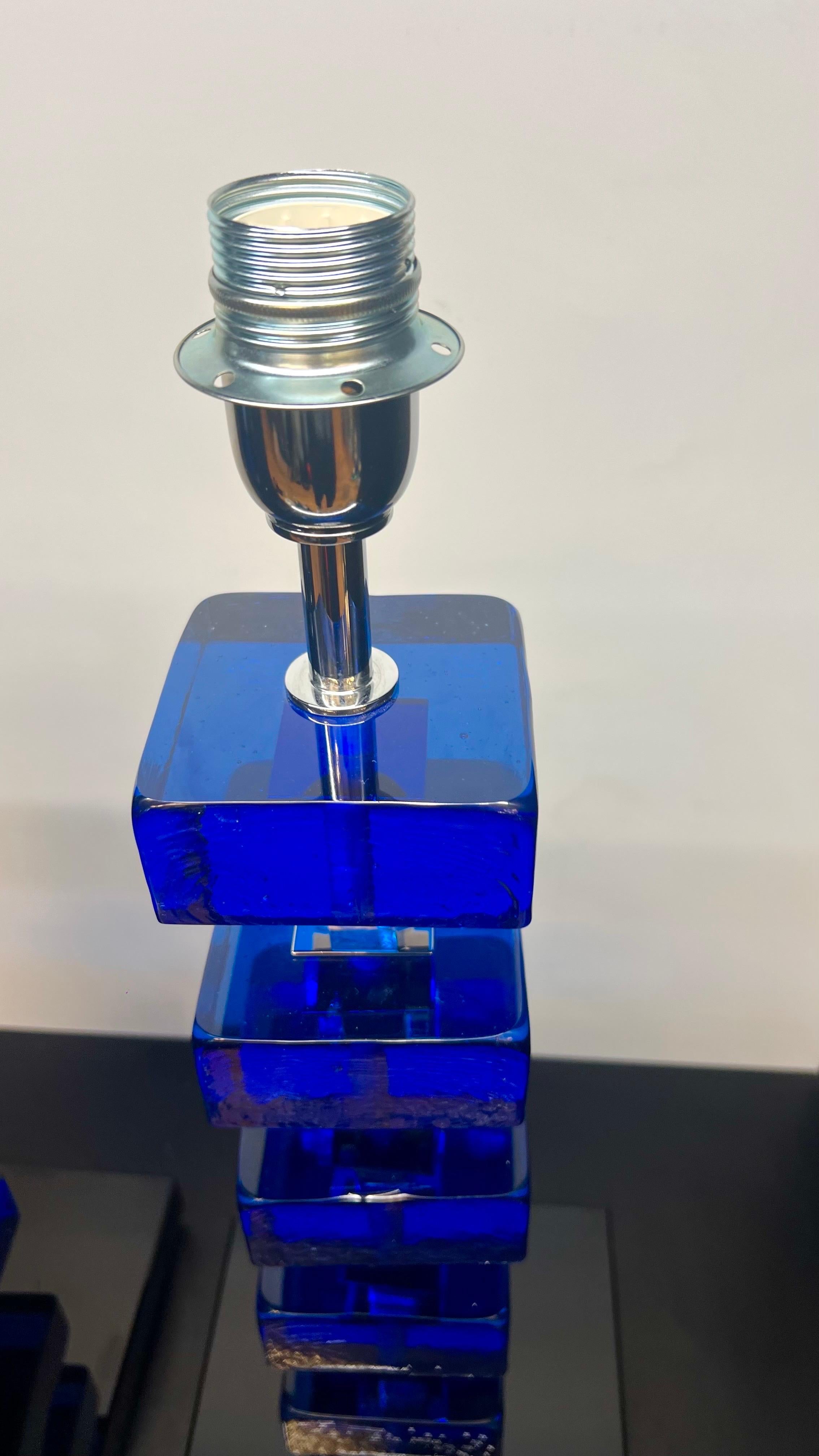 Contemporary Alberto Donà Mid-Century Modern Blue Two Murano Glass Table Lamps 2024 For Sale