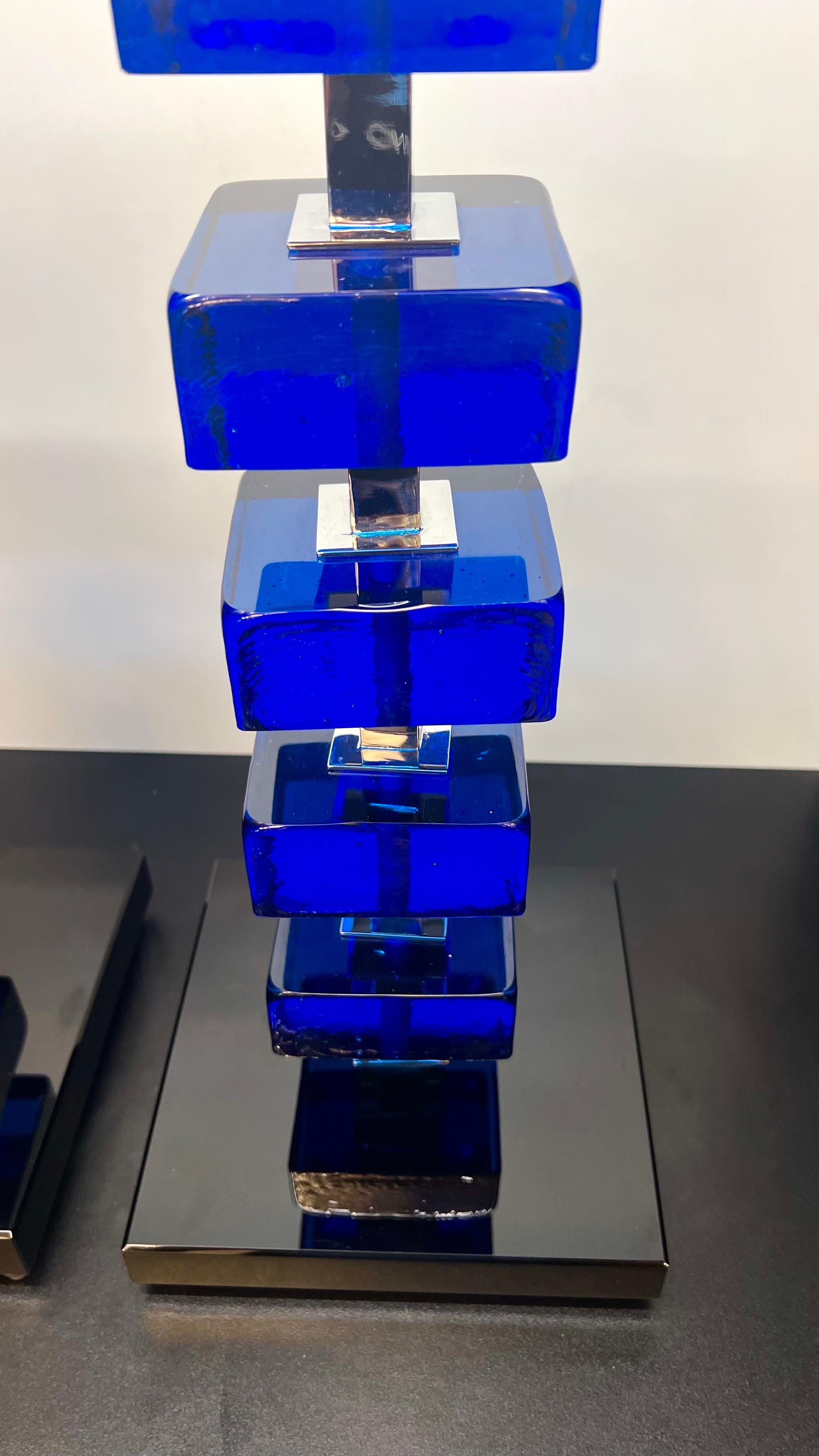 Alberto Donà Mid-Century Modern Blue Two Murano Glass Table Lamps 2024 For Sale 1
