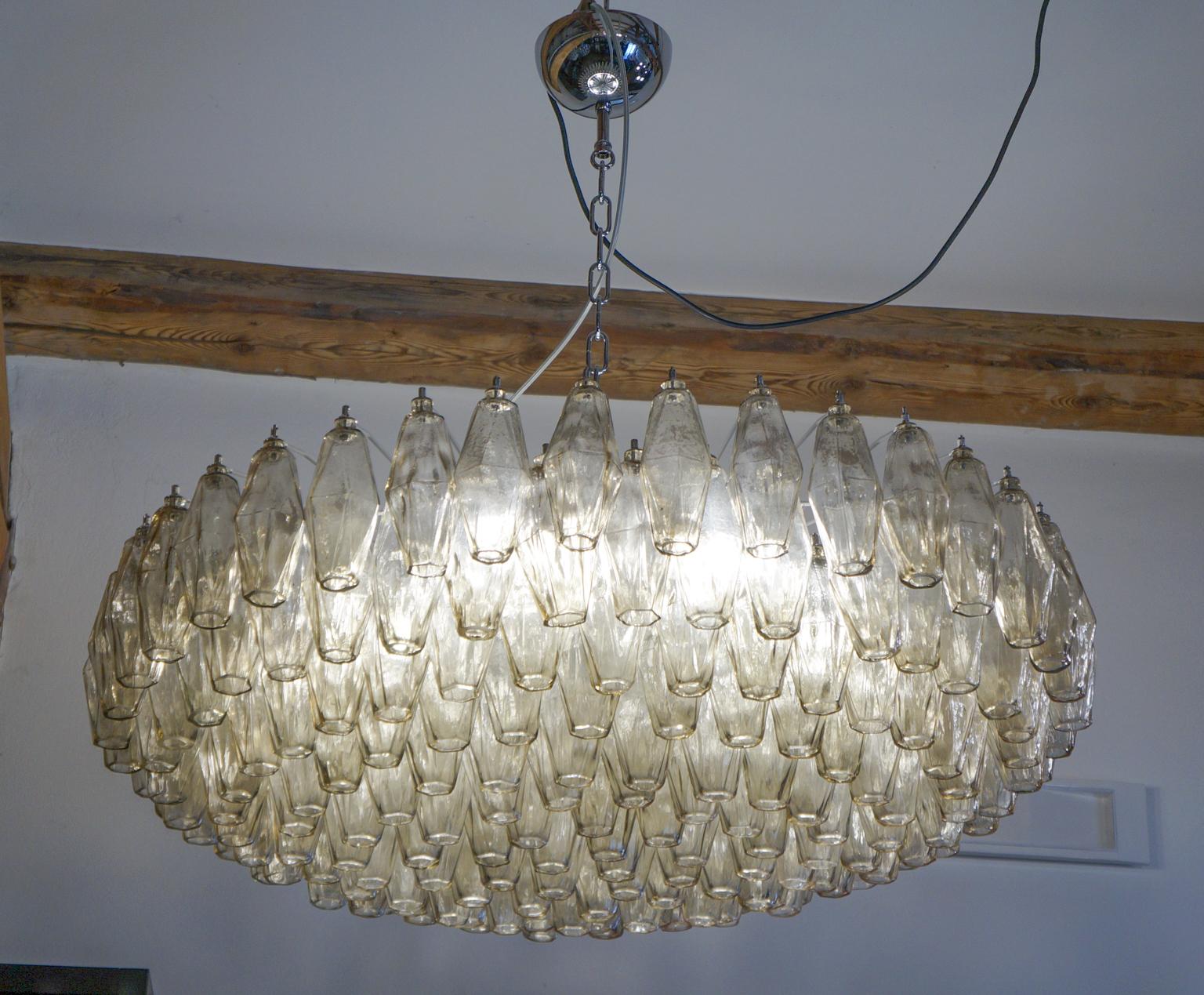 Alberto Donà Mid-Century Modern Champagne Murano Glass Poliedri Chandelier, 1985 For Sale 4