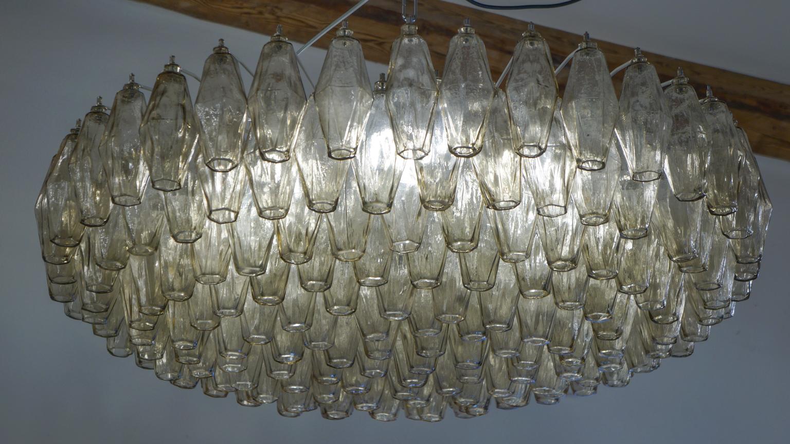 Italian Alberto Donà Mid-Century Modern Champagne Murano Glass Poliedri Chandelier, 1985 For Sale