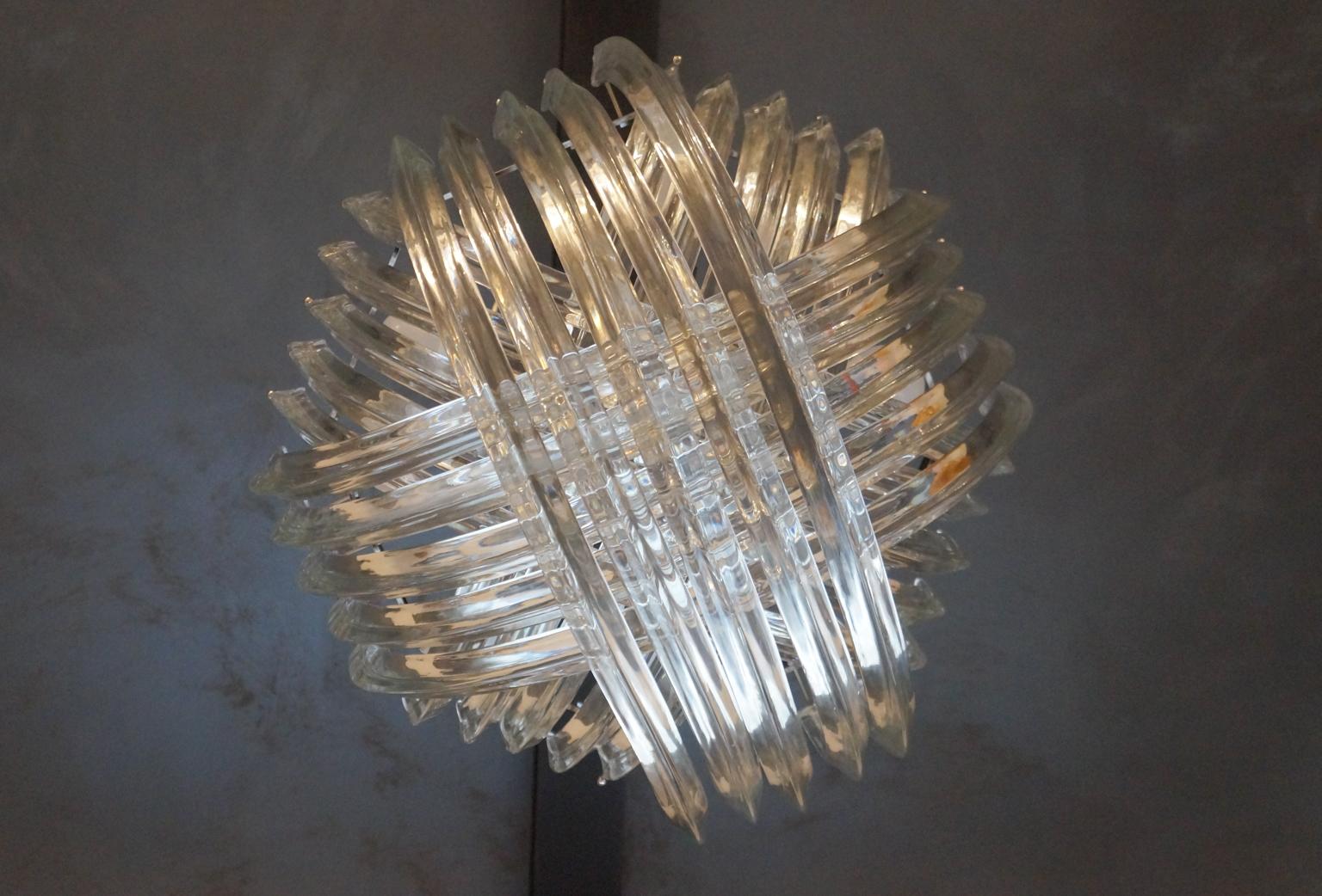 Alberto Donà Mid-Century Modern Crystal Curvati Murano Glass Chandelier, 1990er Jahre (Handgefertigt) im Angebot