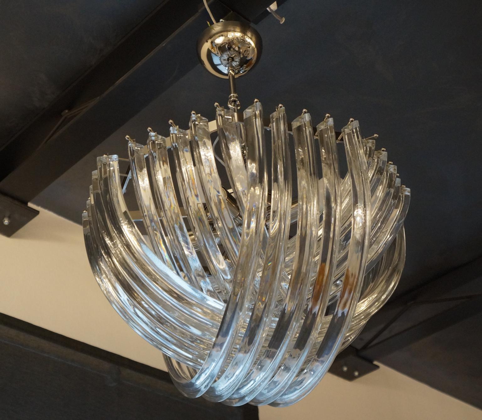 Late 20th Century Alberto Donà Mid-Century Modern Crystal Curvati Murano Glass Chandelier, 1990s For Sale