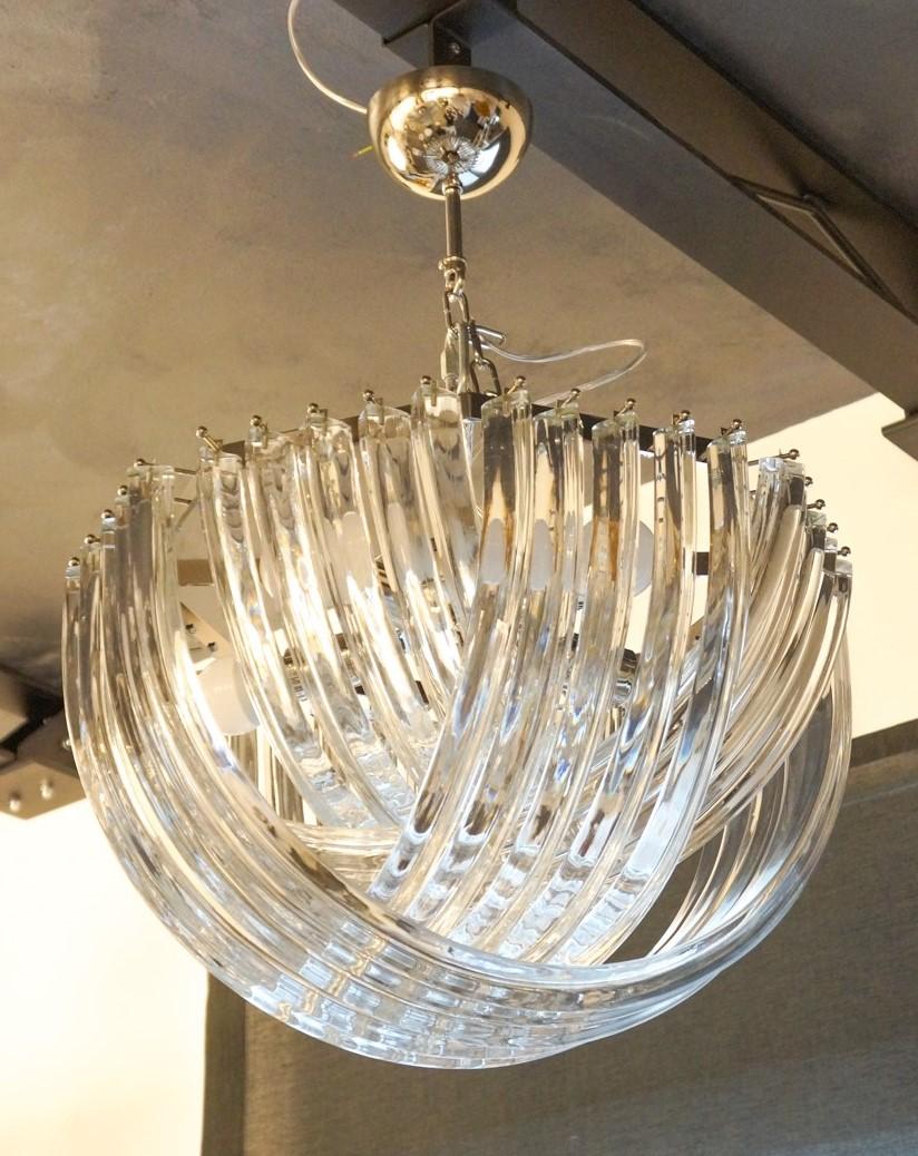 Metal Alberto Donà Mid-Century Modern Crystal Curvati Murano Glass Chandelier, 1990s For Sale