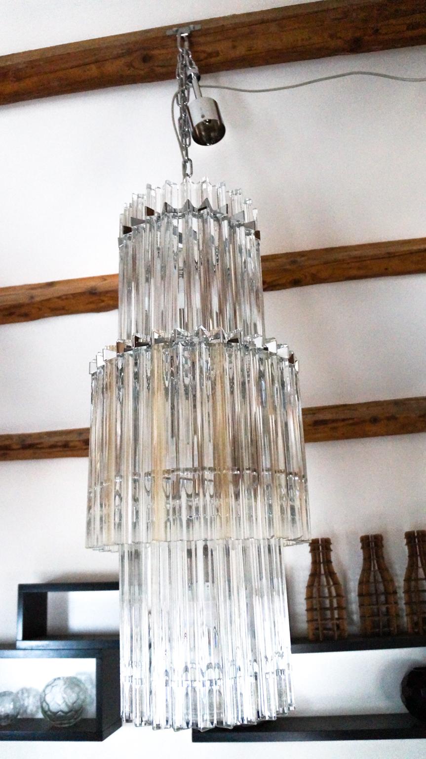 Italian Alberto Donà Mid-Century Modern Crystal Murano Glass Triedri Chandelier, 1990s For Sale