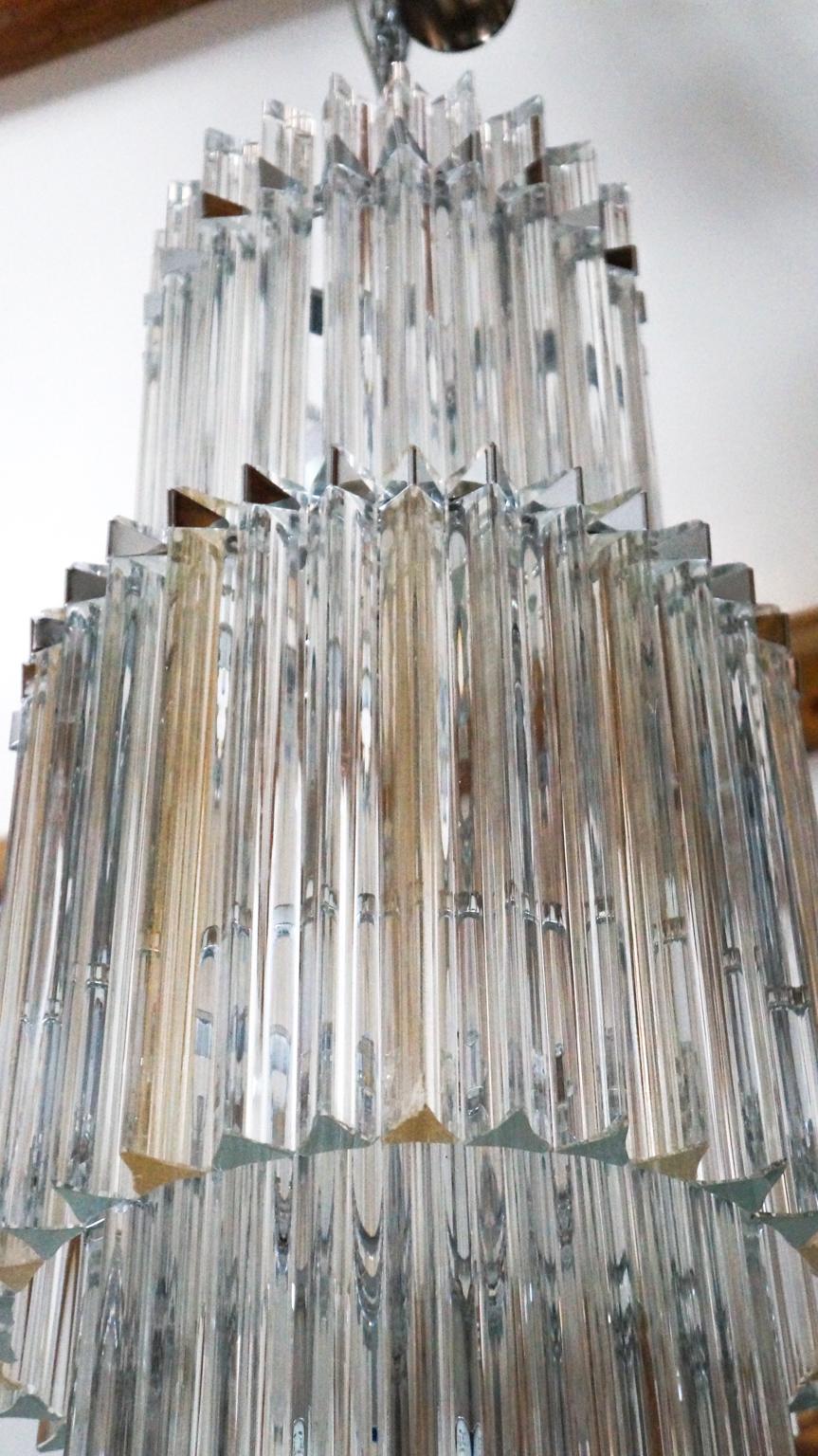 Late 20th Century Alberto Donà Mid-Century Modern Crystal Murano Glass Triedri Chandelier, 1990s For Sale