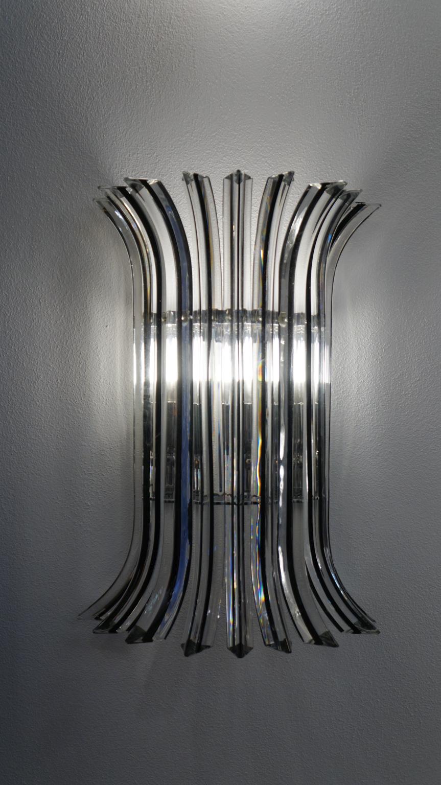 Alberto Donà Mid-Century Modern Crystal Pair of Murano Glass Wall Sconces, 1985 For Sale 7