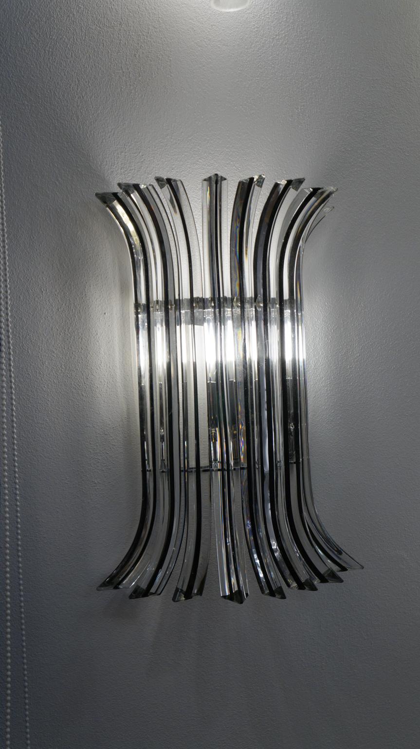 Alberto Donà Mid-Century Modern Crystal Pair of Murano Glass Wall Sconces, 1985 For Sale 12