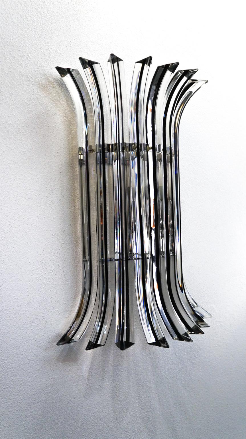 Italian Alberto Donà Mid-Century Modern Crystal Pair of Murano Glass Wall Sconces, 1985 For Sale