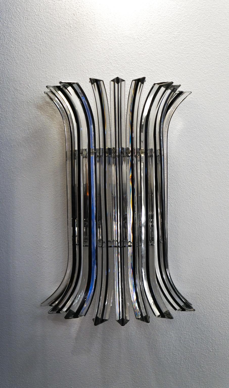 Late 20th Century Alberto Donà Mid-Century Modern Crystal Pair of Murano Glass Wall Sconces, 1985 For Sale