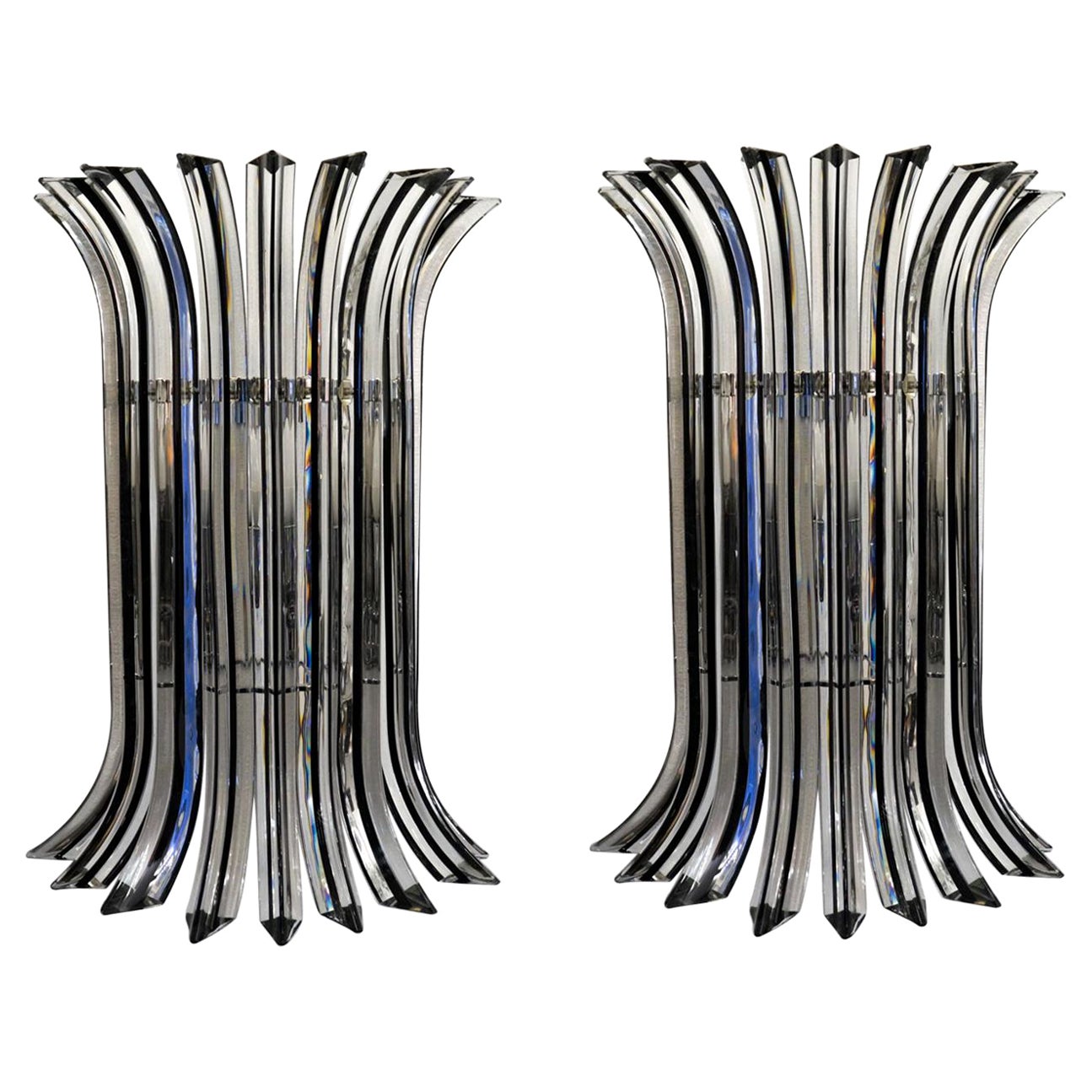 Alberto Donà Mid-Century Modern Crystal Pair of Murano Glass Wall Sconces, 1985