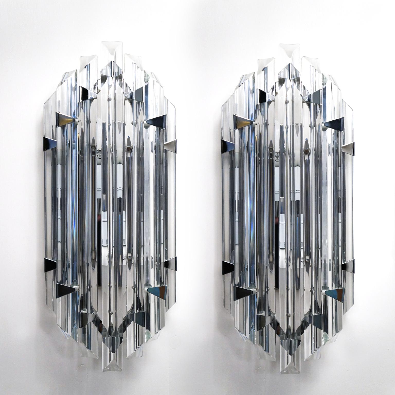 Alberto Donà Mid-Century Modern Crystal Pair of Murano Glass Wall Sconces, 1990 For Sale 14