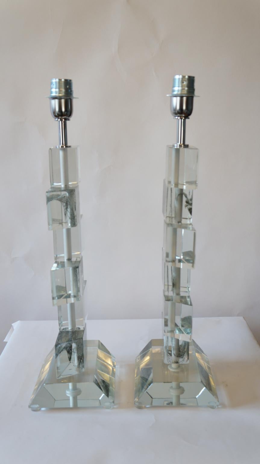 Alberto Donà Mid-Century Modern Crystal Two Murano Glass Table Lamps, 1980 For Sale 4