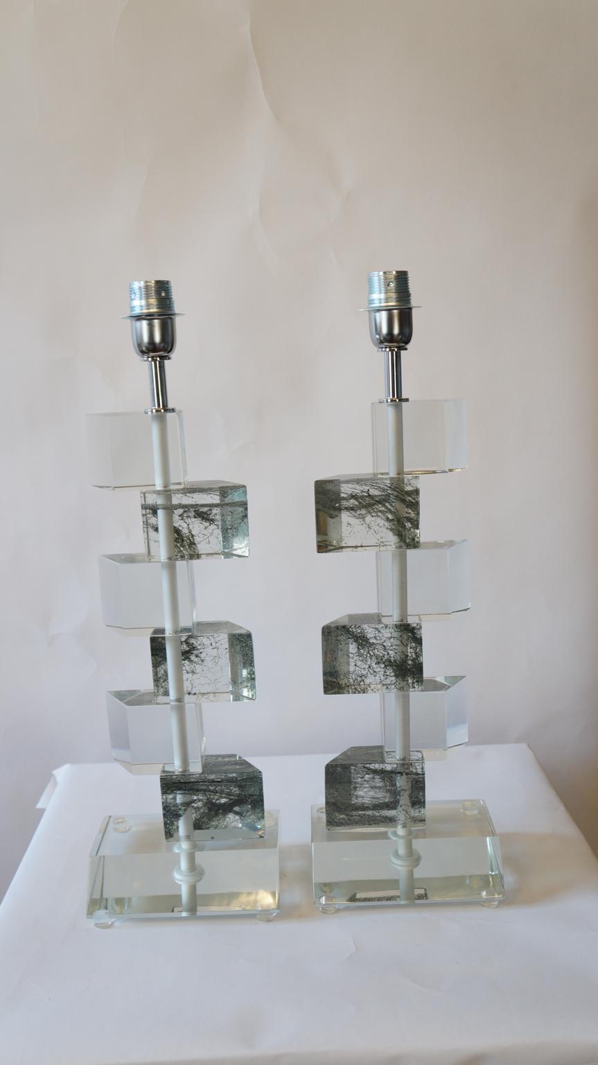 Alberto Donà Mid-Century Modern Crystal Two Murano Glass Table Lamps, 1980 For Sale 6
