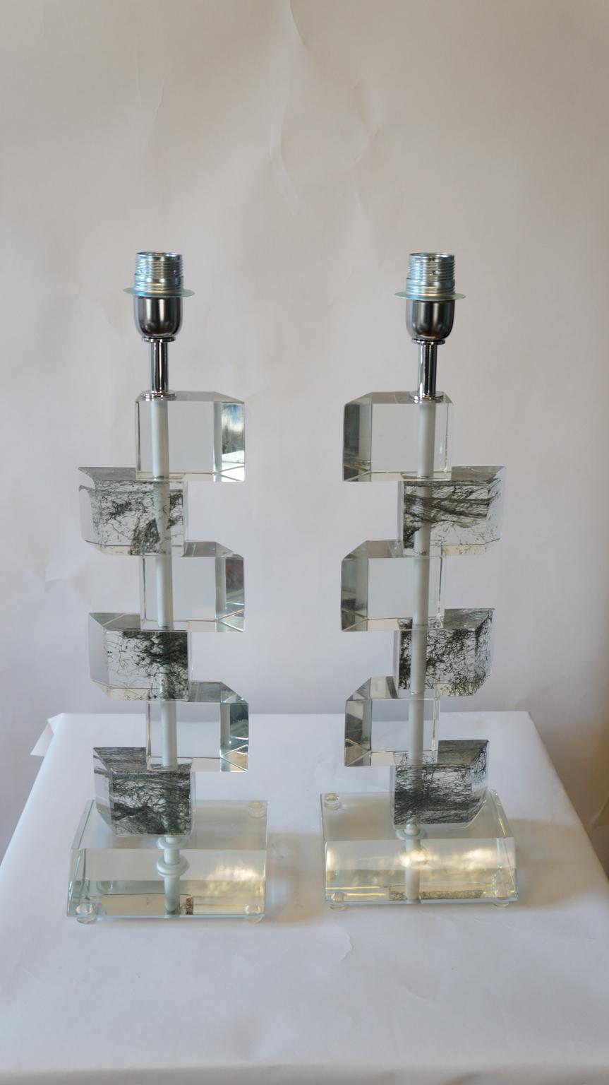 Italian Alberto Donà Mid-Century Modern Crystal Two Murano Glass Table Lamps, 1980 For Sale