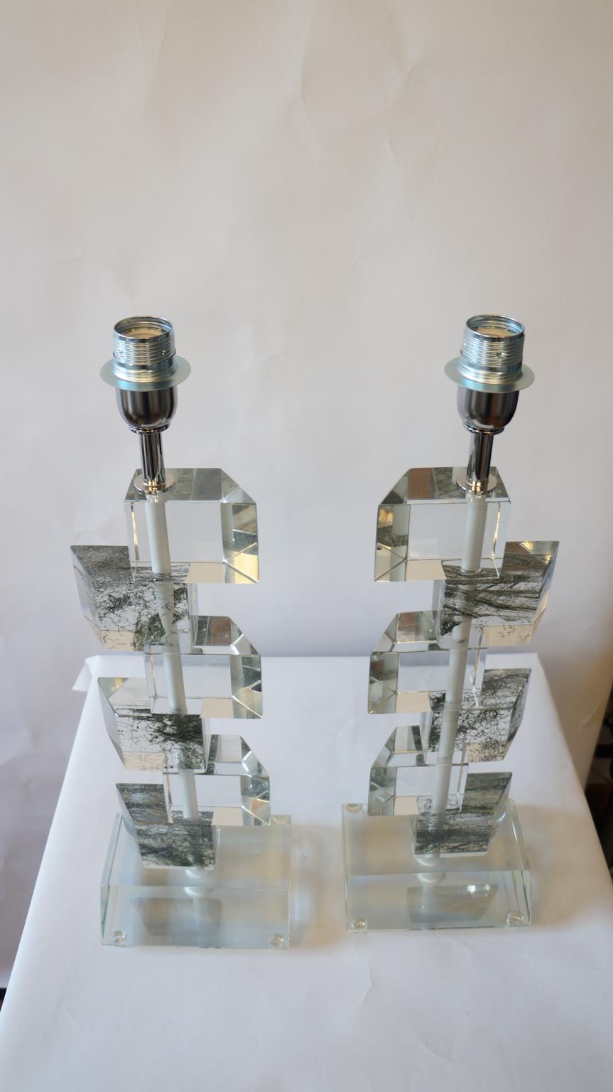 Alberto Donà Mid-Century Modern Crystal Two Murano Glass Table Lamps, 1980 For Sale 2