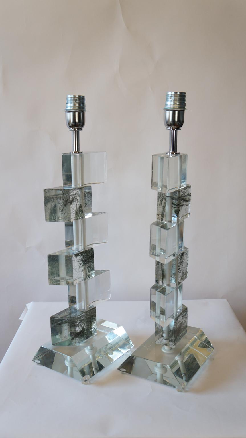 Alberto Donà Mid-Century Modern Crystal Two Murano Glass Table Lamps, 1980 For Sale 2