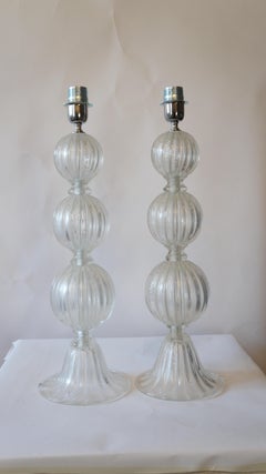 Alberto Donà Mid-Century Modern Crystal Two Murano Glass Table Lamps, 1990