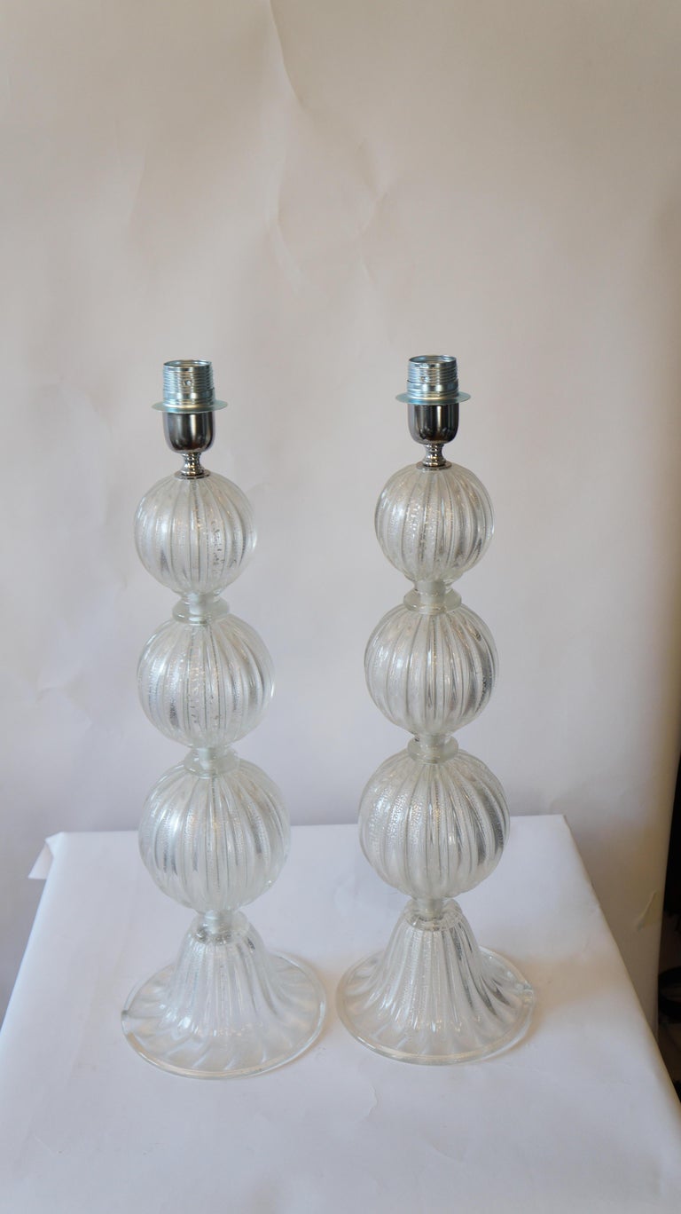 Italian Alberto Donà Mid-Century Modern Crystal Two Murano Glass Table Lamps, 1990 For Sale