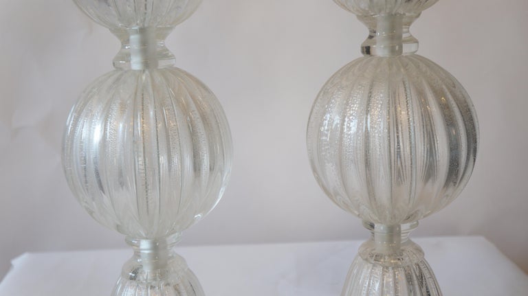 Hand-Crafted Alberto Donà Mid-Century Modern Crystal Two Murano Glass Table Lamps, 1990 For Sale