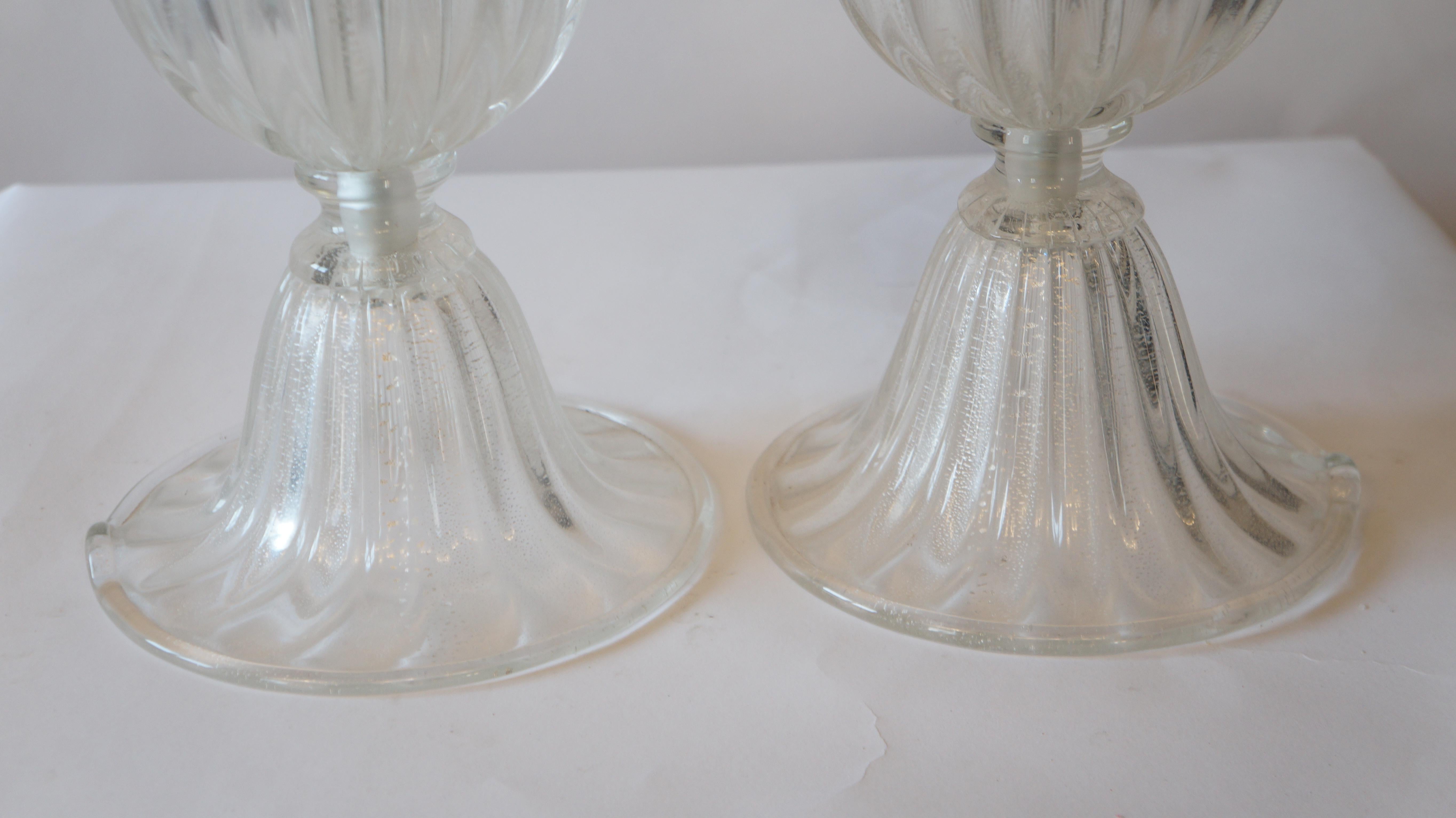 Late 20th Century Alberto Donà Mid-Century Modern Crystal Two Murano Glass Table Lamps, 1990 For Sale