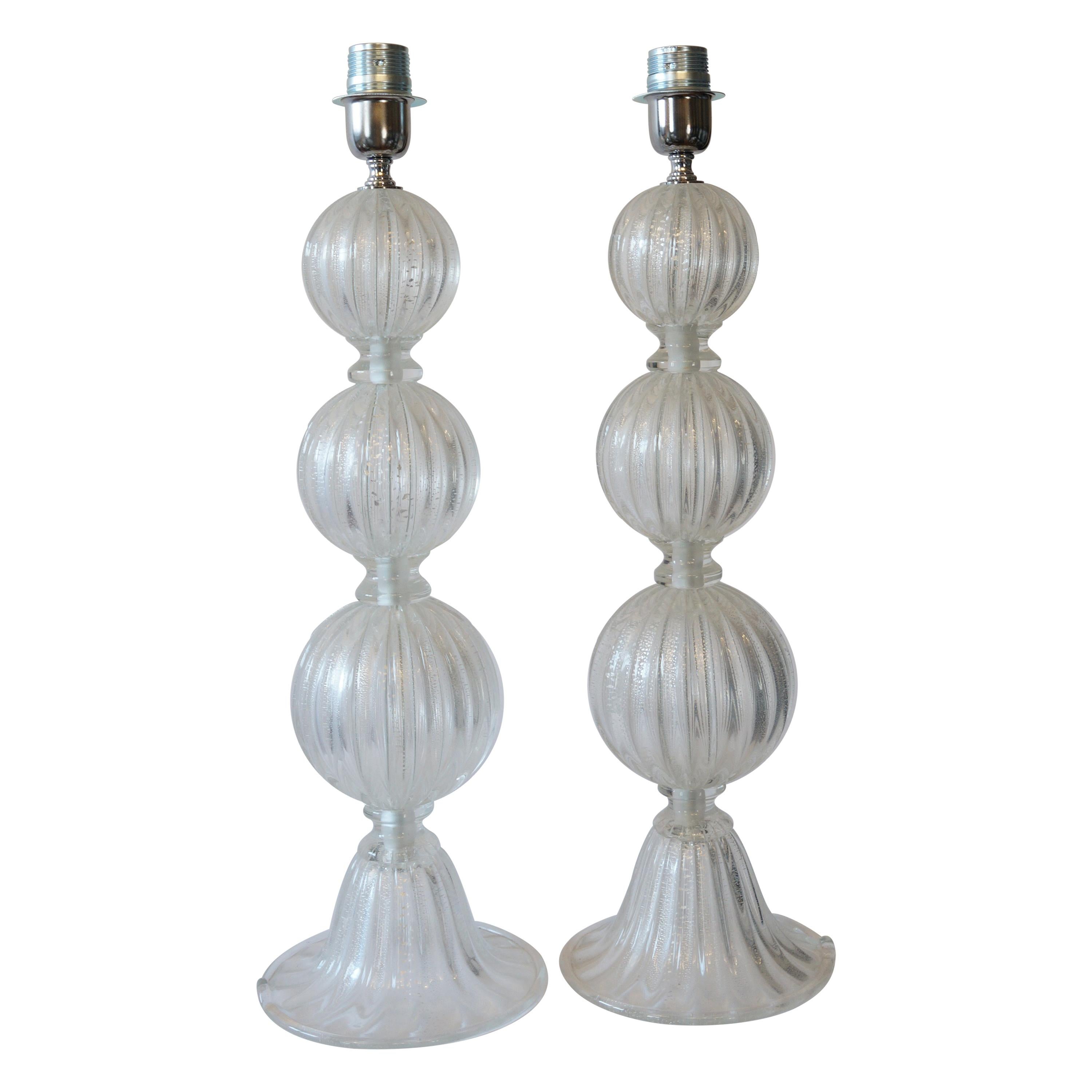 Alberto Donà Mid-Century Modern Crystal Two Murano Glass Table Lamps, 1990
