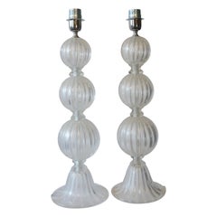 Vintage Alberto Donà Mid-Century Modern Crystal Two Murano Glass Table Lamps, 1990