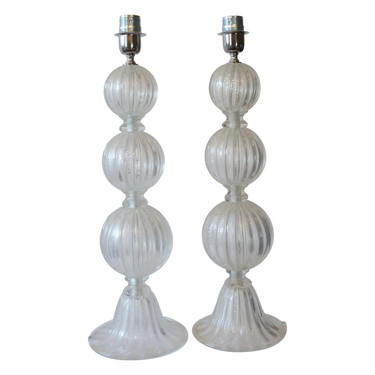Alberto Donà Mid-Century Modern Crystal Two Murano Glass Table Lamps, 1990 For Sale