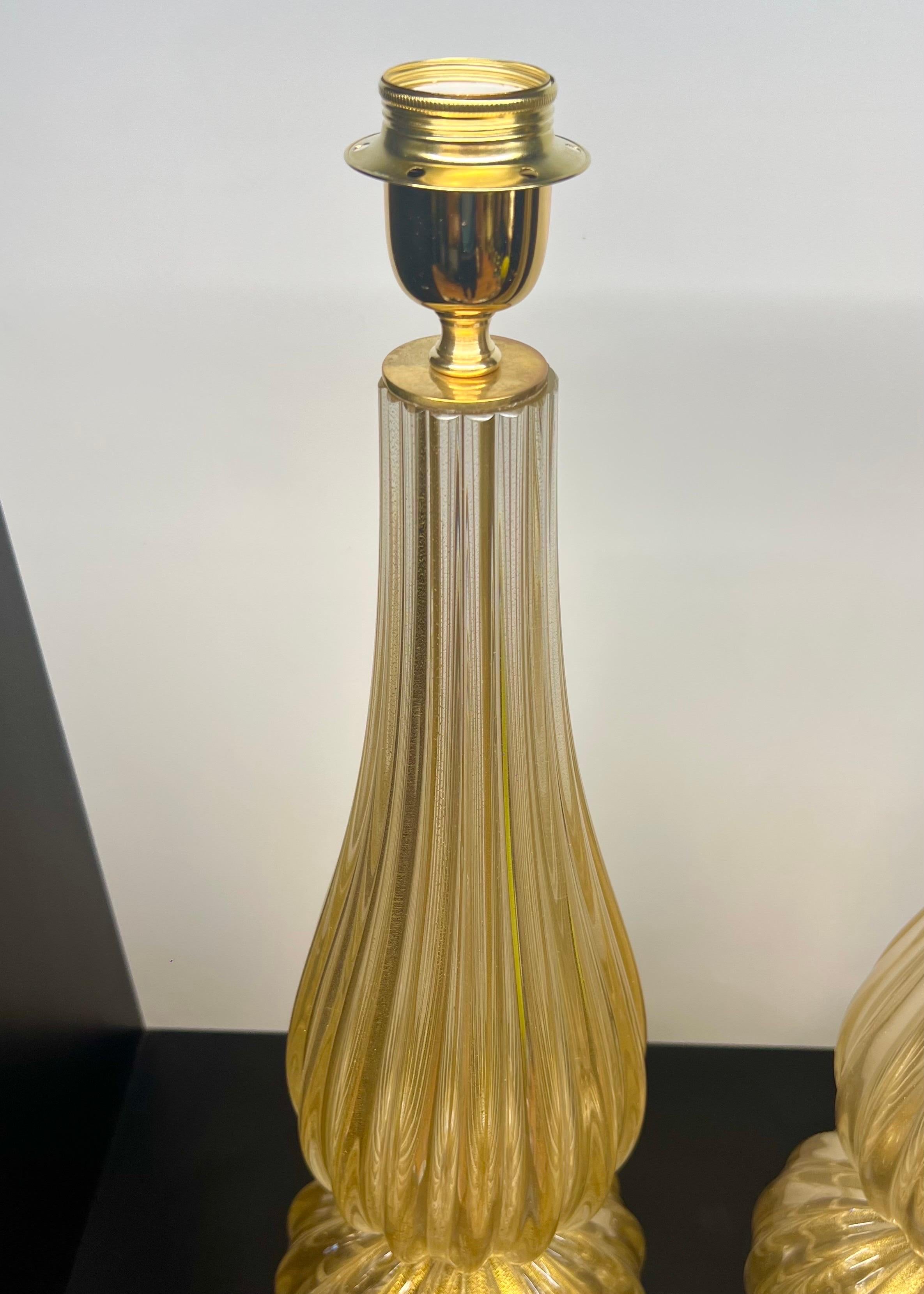 Alberto Donà Modernité du milieu du siècle Feuille d'or 24kt Deux lampes de table en verre Murano 2024 en vente 3