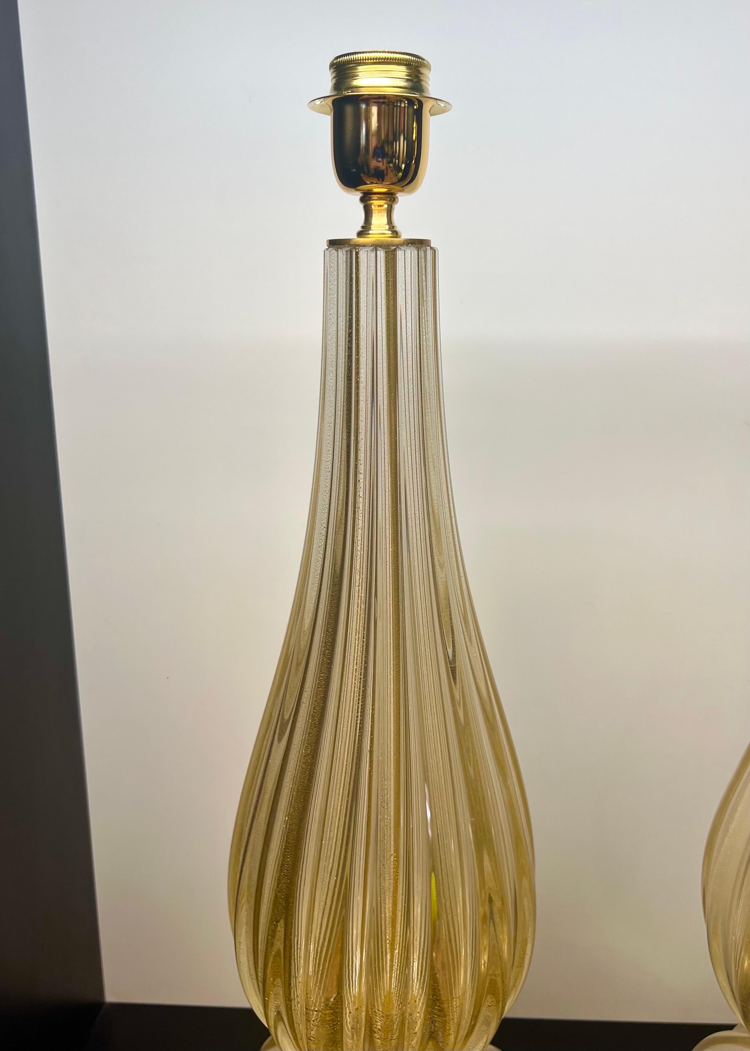 Alberto Donà Modernité du milieu du siècle Feuille d'or 24kt Deux lampes de table en verre Murano 2024 en vente 4